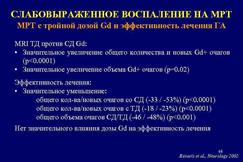 СЛАБОВЫРАЖЕННОЕ ВОСПАЛЕНИЕ НА МРТ с тройной дозой Gd и эффективность лечения ГА MRI ТД