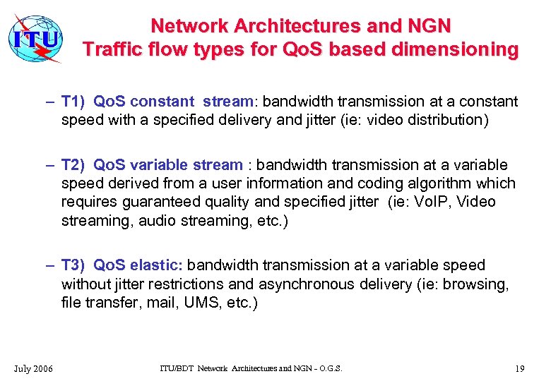 Network Architectures and NGN Traffic flow types for Qo. S based dimensioning – T