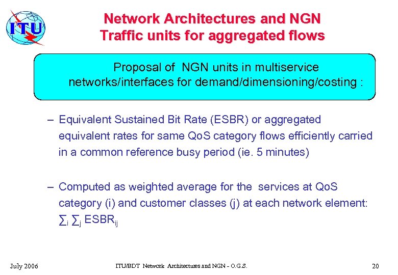 Network Architectures and NGN Traffic units for aggregated flows Proposal of NGN units in