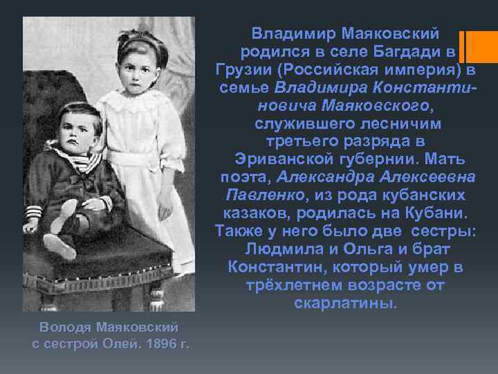 Родители владимира маяковского. Мать Владимира Маяковского. Родители Маяковского.