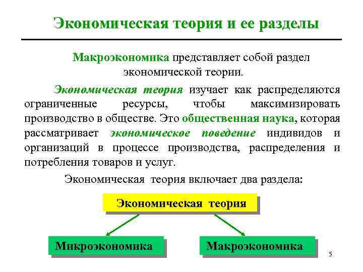 Экономическая теория и ее разделы Макроэкономика представляет собой раздел экономической теории. Экономическая теория изучает