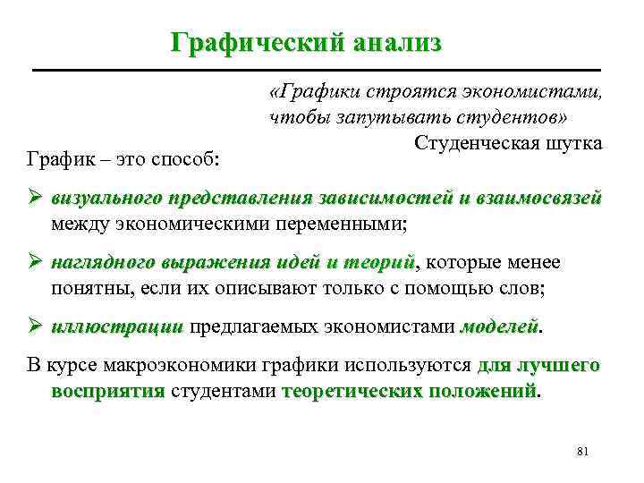 Графический анализ График – это способ: «Графики строятся экономистами, чтобы запутывать студентов» Студенческая шутка