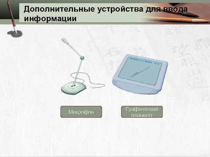 Дополнительные устройства для ввода информации Микрофон Графический планшет 