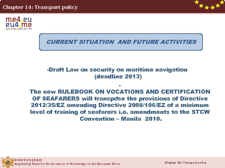 Chapter 14: Transport policy CURRENT SITUATION AND FUTURE ACTIVITIES -Draft Law on security on