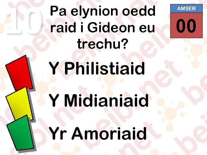 10 Pa elynion oedd raid i Gideon eu trechu? Y Philistiaid Y Midianiaid Yr