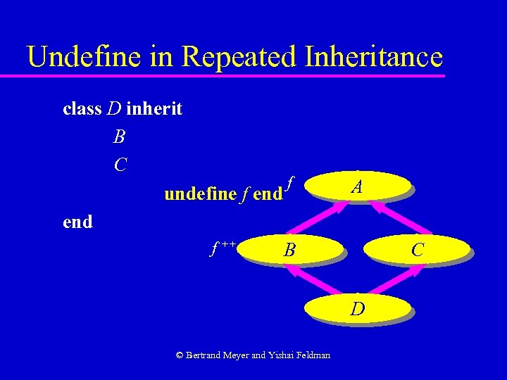 Undefine in Repeated Inheritance class D inherit B C f undefine f end f