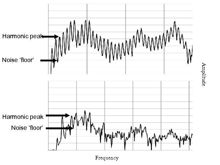 Harmonic peak Amplitude Noise ‘floor’ Harmonic peak Noise ‘floor’ Frequency 