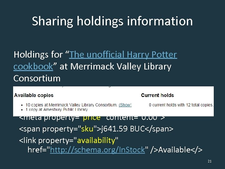 Sharing holdings information Holdings for “The unofficial Harry Potter cookbook” at Merrimack Valley Library