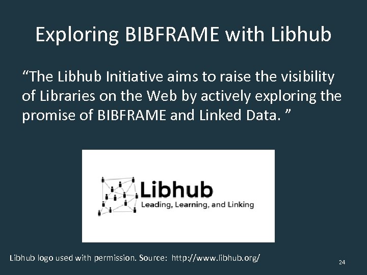 Exploring BIBFRAME with Libhub “The Libhub Initiative aims to raise the visibility of Libraries