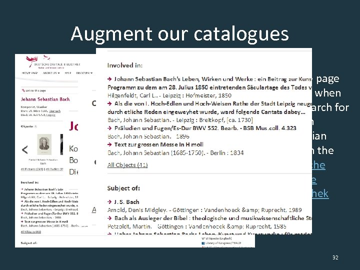 Augment our catalogues People page option when you search for Johann Sebastian Bach in