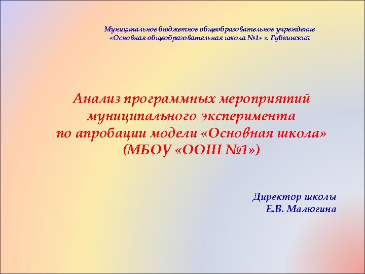 Муниципальное бюджетное общеобразовательное учреждение «Основная общеобразовательная школа № 1» г. Губкинский Анализ программных мероприятий