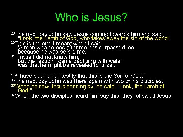 Who is Jesus? 29 The next day John saw Jesus coming towards him and
