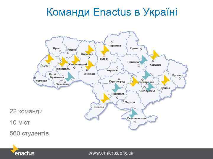 Команди Enactus в Україні 22 команди 10 міст 560 студентів www. enactus. org. ua