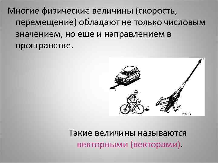 Многие физические величины (скорость, перемещение) обладают не только числовым значением, но еще и направлением