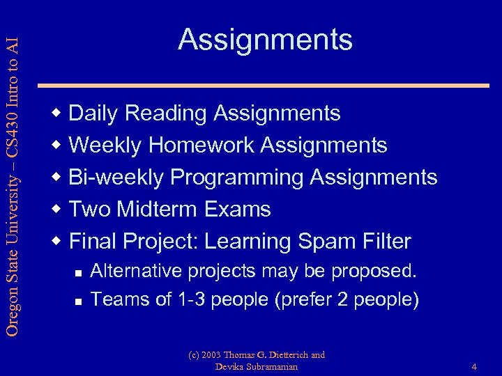 Oregon State University – CS 430 Intro to AI Assignments w Daily Reading Assignments