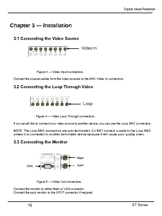 Digital Video Recorder Chapter 3 — Installation 3. 1 Connecting the Video Source Video