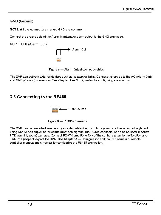 Digital Video Recorder GND (Ground) NOTE: All the connectors marked GND are common. Connect