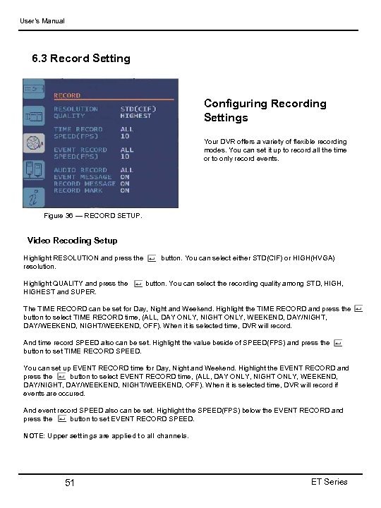User’s Manual 6. 3 Record Setting Configuring Recording Settings Your DVR offers a variety