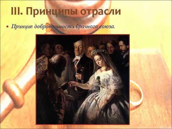 III. Принципы отрасли Принцип добровольности брачного союза. 