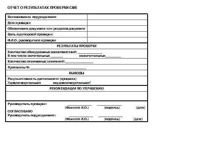 Акт результатов аудиторской проверки образец заполненный
