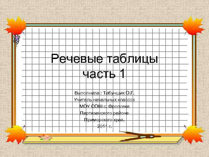 Речевые таблицы часть 1 Выполнила : Табунщик О. Г. Учитель начальных классов МОУ СОШ