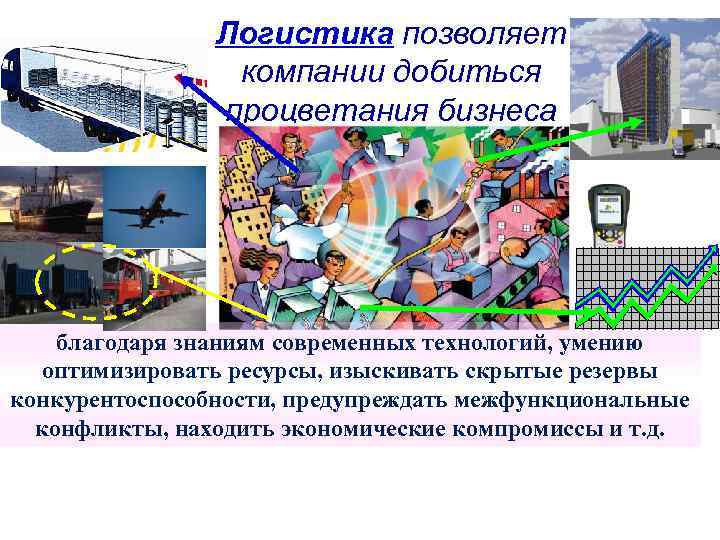 Логистика позволяет компании добиться процветания бизнеса благодаря знаниям современных технологий, умению оптимизировать ресурсы, изыскивать