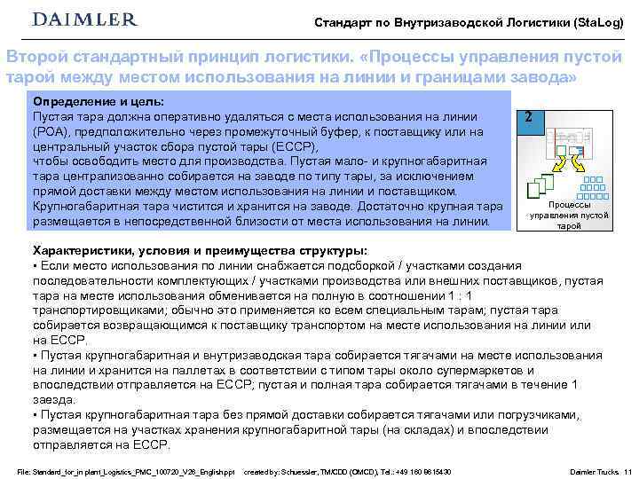 Стандарт по Внутризаводской Логистики (Sta. Log) Второй стандартный принцип логистики. «Процессы управления пустой тарой