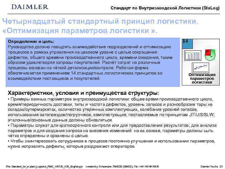 Стандарт по Внутризаводской Логистики (Sta. Log) Четырнадцатый стандартный принцип логистики. «Оптимизация параметров логистики »