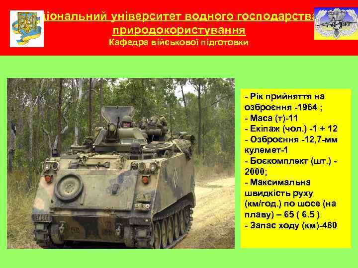 Національний університет водного господарства та природокористування Кафедра військової підготовки - Рік прийняття на озброєння