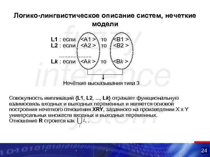 Логико-лингвистическое описание систем, нечеткие модели L 1 : если <A 1 > то <B