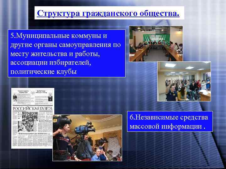 Структура гражданского общества. 5. Муниципальные коммуны и другие органы самоуправления по месту жительства и