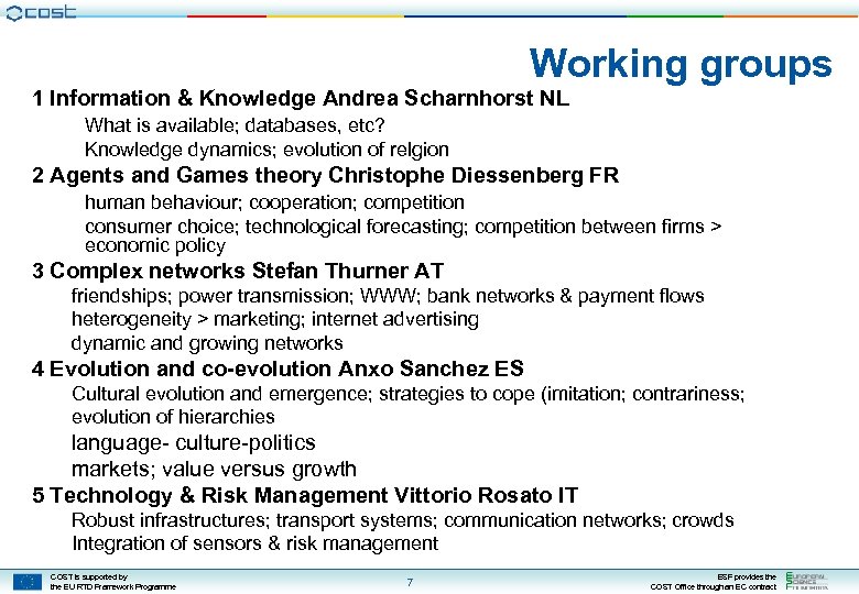 Working groups 1 Information & Knowledge Andrea Scharnhorst NL What is available; databases, etc?