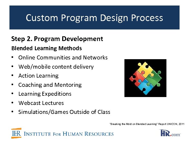 Custom Program Design Process Step 2. Program Development Blended Learning Methods • Online Communities