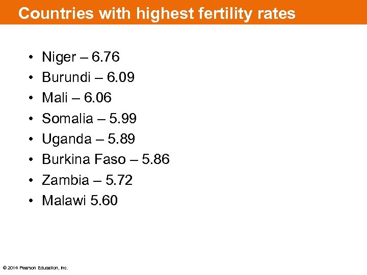 Countries with highest fertility rates • • Niger – 6. 76 Burundi – 6.