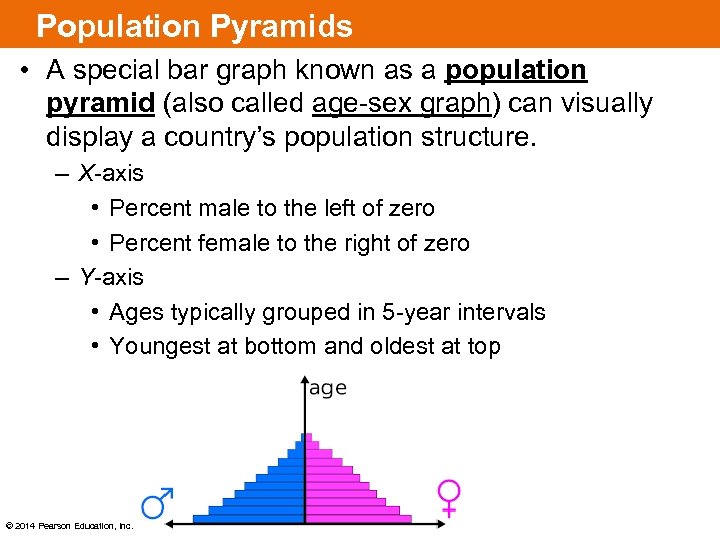 Population Pyramids • A special bar graph known as a population pyramid (also called