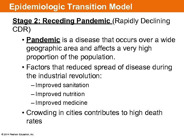 Epidemiologic Transition Model Stage 2: Receding Pandemic (Rapidly Declining CDR) • Pandemic is a