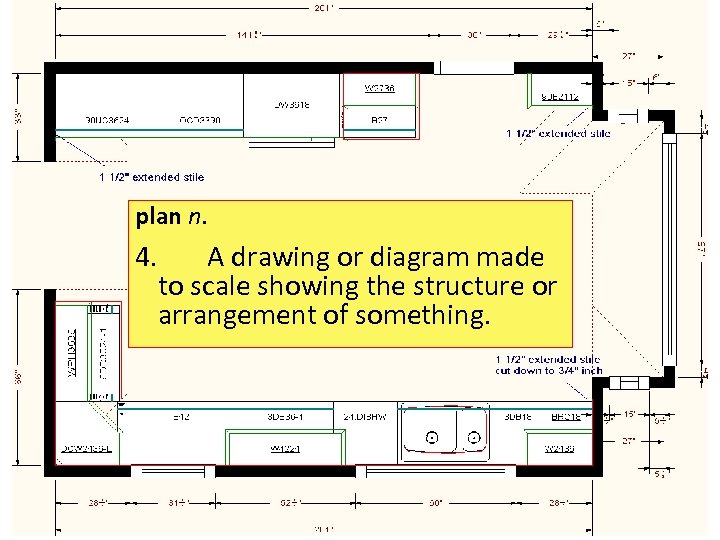 plan n. 4. A drawing or diagram made to scale showing the structure or