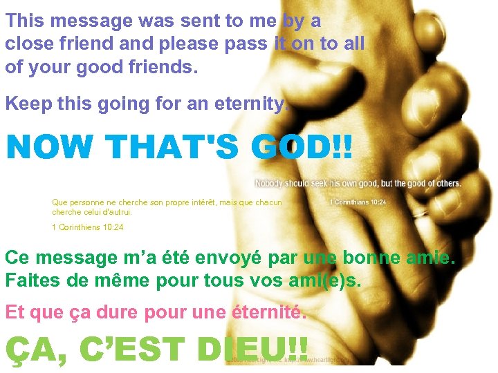 This message was sent to me by a close friend and please pass it