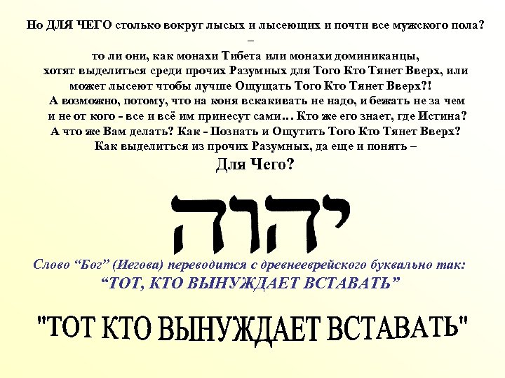 Но ДЛЯ ЧЕГО столько вокруг лысых и лысеющих и почти все мужского пола? –