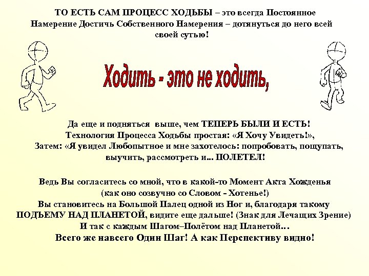 ТО ЕСТЬ САМ ПРОЦЕСС ХОДЬБЫ – это всегда Постоянное Намерение Достичь Собственного Намерения –