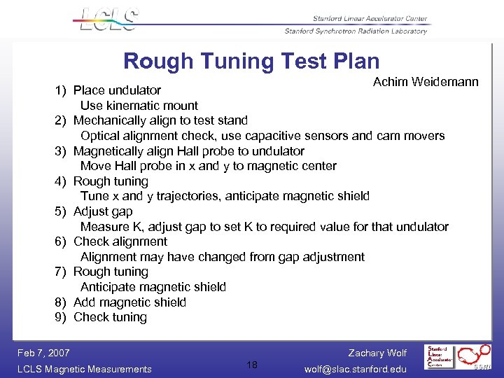 Rough Tuning Test Plan Achim Weidemann 1) Place undulator Use kinematic mount 2) Mechanically