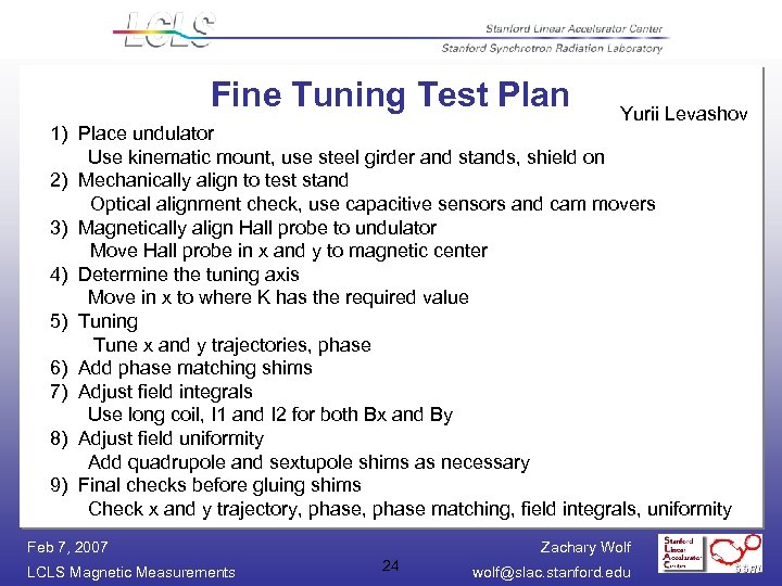 Fine Tuning Test Plan Yurii Levashov 1) Place undulator Use kinematic mount, use steel