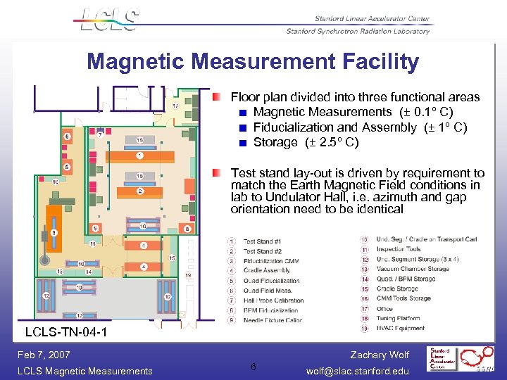 Magnetic Measurement Facility Floor plan divided into three functional areas Magnetic Measurements (± 0.