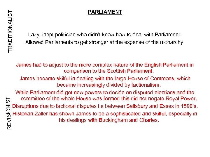 TRADITIONALIST PARLIAMENT Lazy, inept politician who didn’t know how to deal with Parliament. Allowed