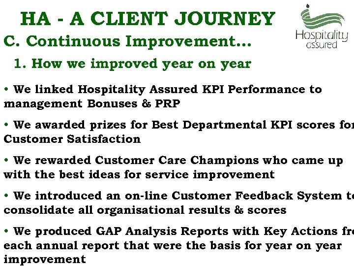 HA - A CLIENT JOURNEY C. Continuous Improvement… 1. How we improved year on