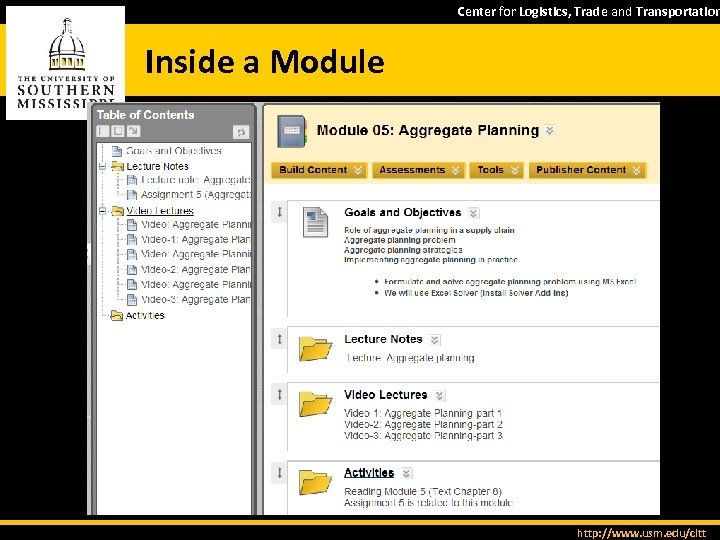 Center for Logistics, Trade and Transportation Inside a Module http: //www. usm. edu/cltt 