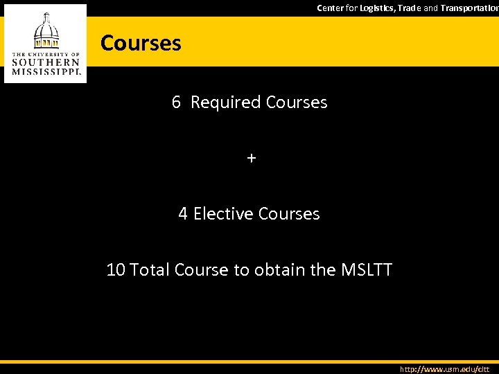 Center for Logistics, Trade and Transportation Courses 6 Required Courses + 4 Elective Courses