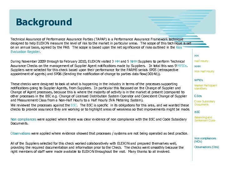 Background Technical Assurance of Performance Assurance Parties (TAPAP) is a Performance Assurance Framework technique