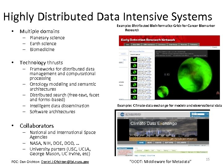 Highly Distributed Data Intensive Systems • Multiple domains Example: Distributed Bioinformatics Grids for Cancer