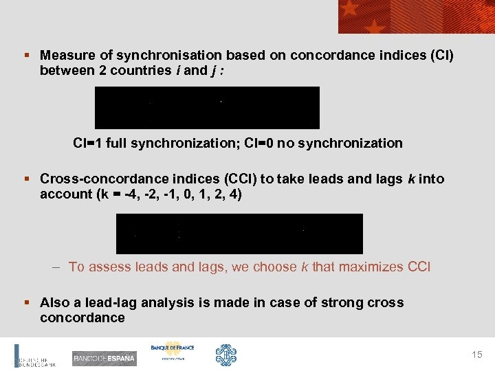 § Measure of synchronisation based on concordance indices (CI) between 2 countries i and